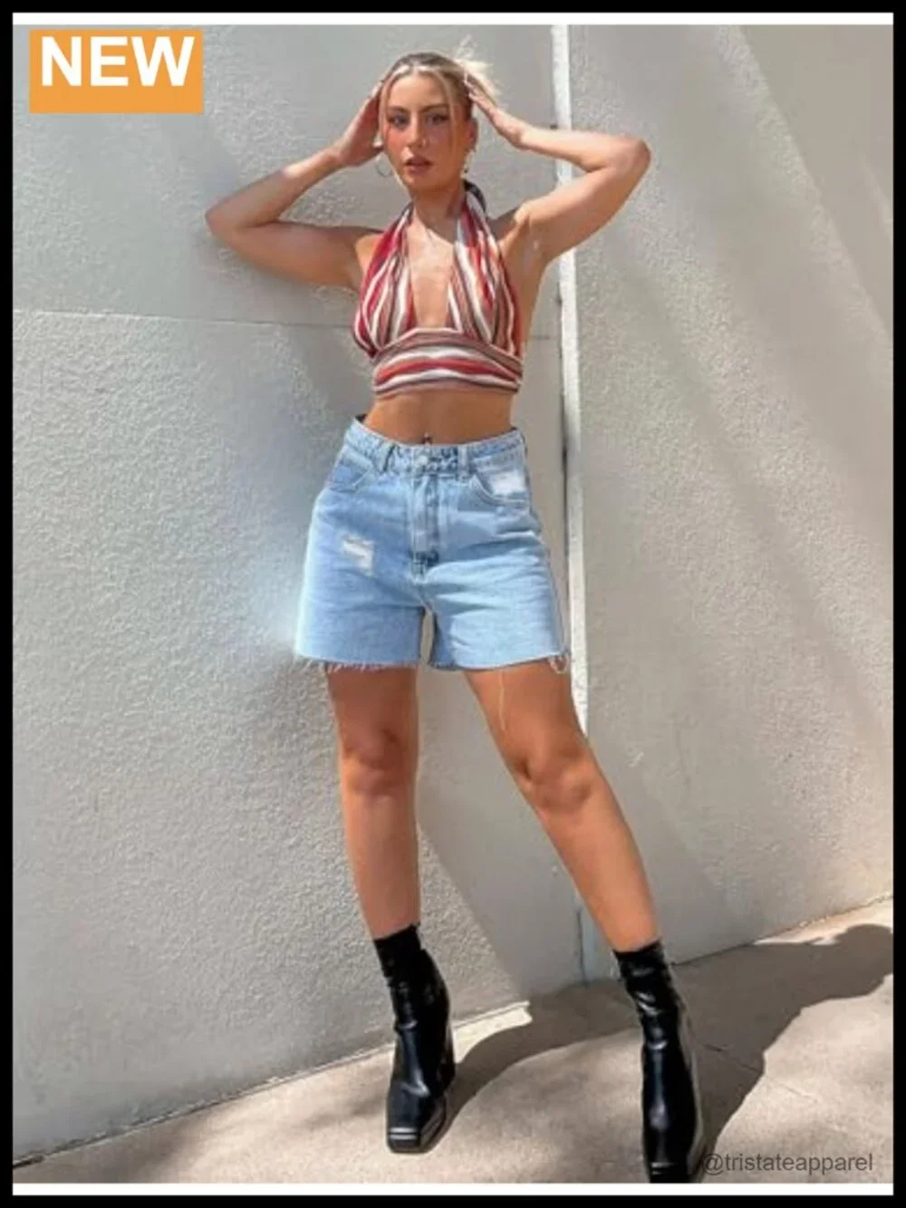 High Waisted Stretchy Ripped Frayed Hem Denim Shorts Casual Jorts